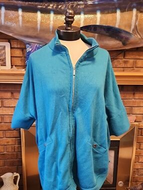 White House Black Market Teal Zip-Front Short Jacket Size L/XL Mock Neck Cozy